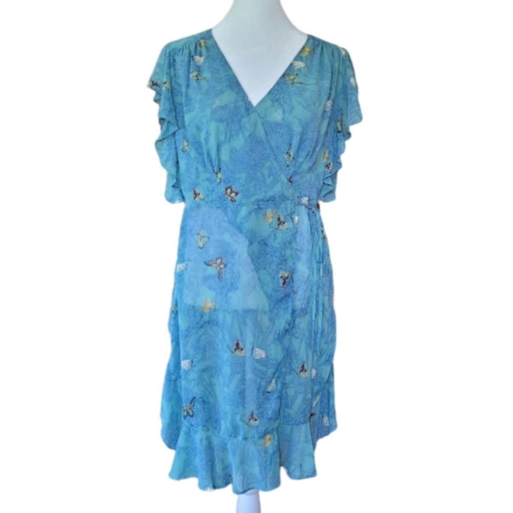 Anthropologie Butterfly Wrap Fairy Dress Blue Green Small Fairycore Boho